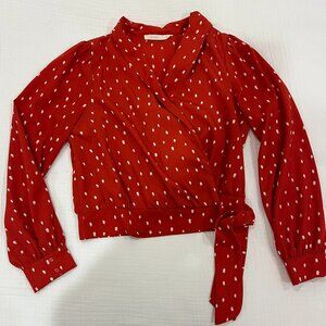 Polka-dot wrap blouse